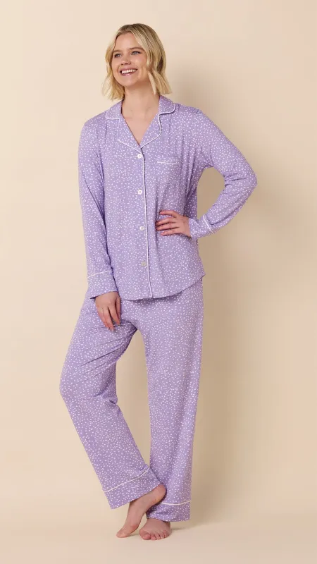 Confetti Dot Pima Knit Pajama - Lilac/White sold by the cat's pajamas