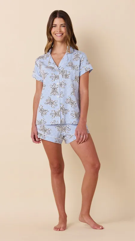 Bengal Blue Pima Knit Short Set sold by the cat's pajamas