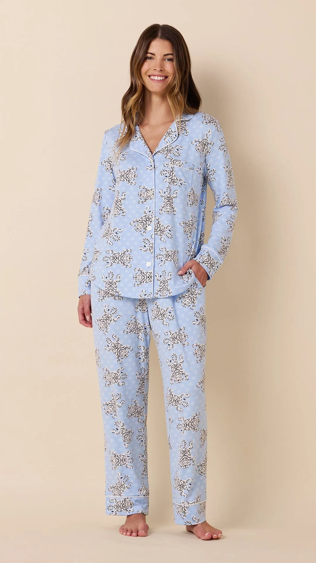 Bengal Blue Pima Knit Long-Sleeved Pajama sold by the cat's pajamas