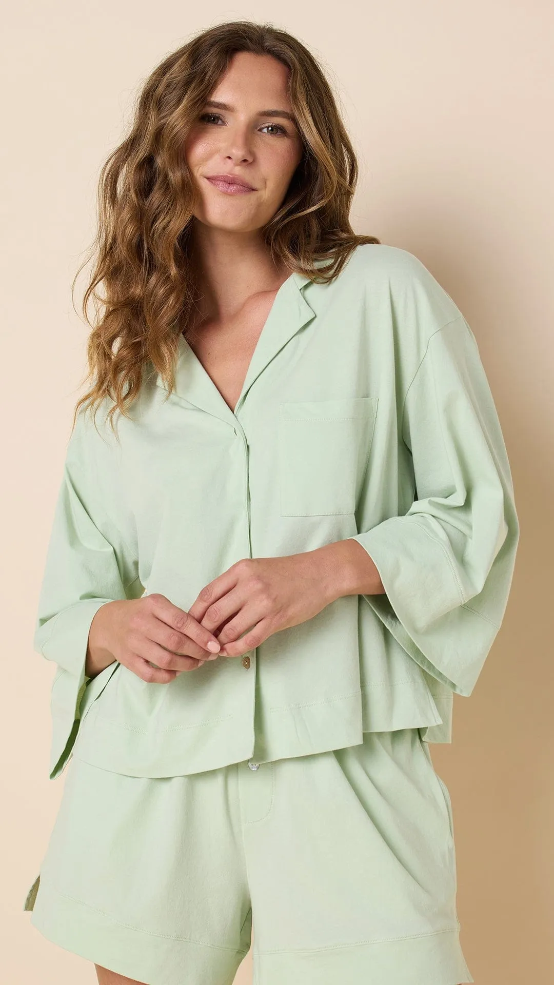 The Mariposa Long Sleeve Short Set - Celadon sold by the cat's pajamas product image thumbnail 2