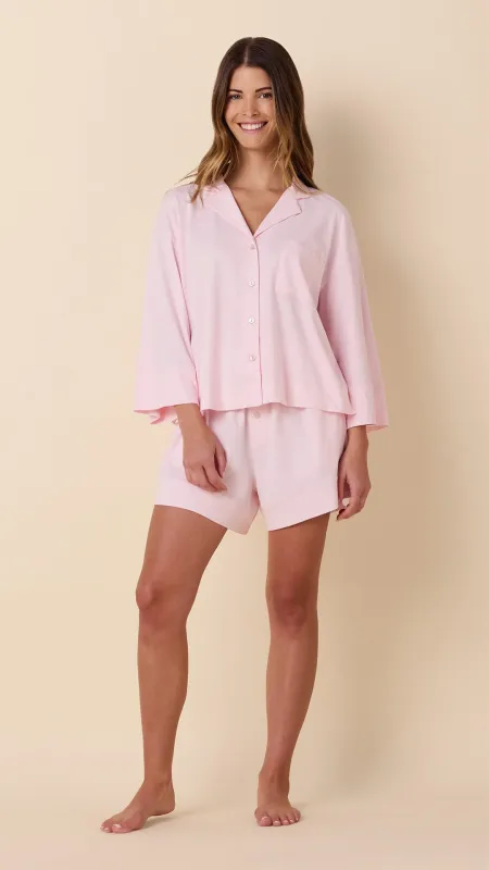 The Mariposa Long Sleeve Short Set - Pink sold by the cat's pajamas
