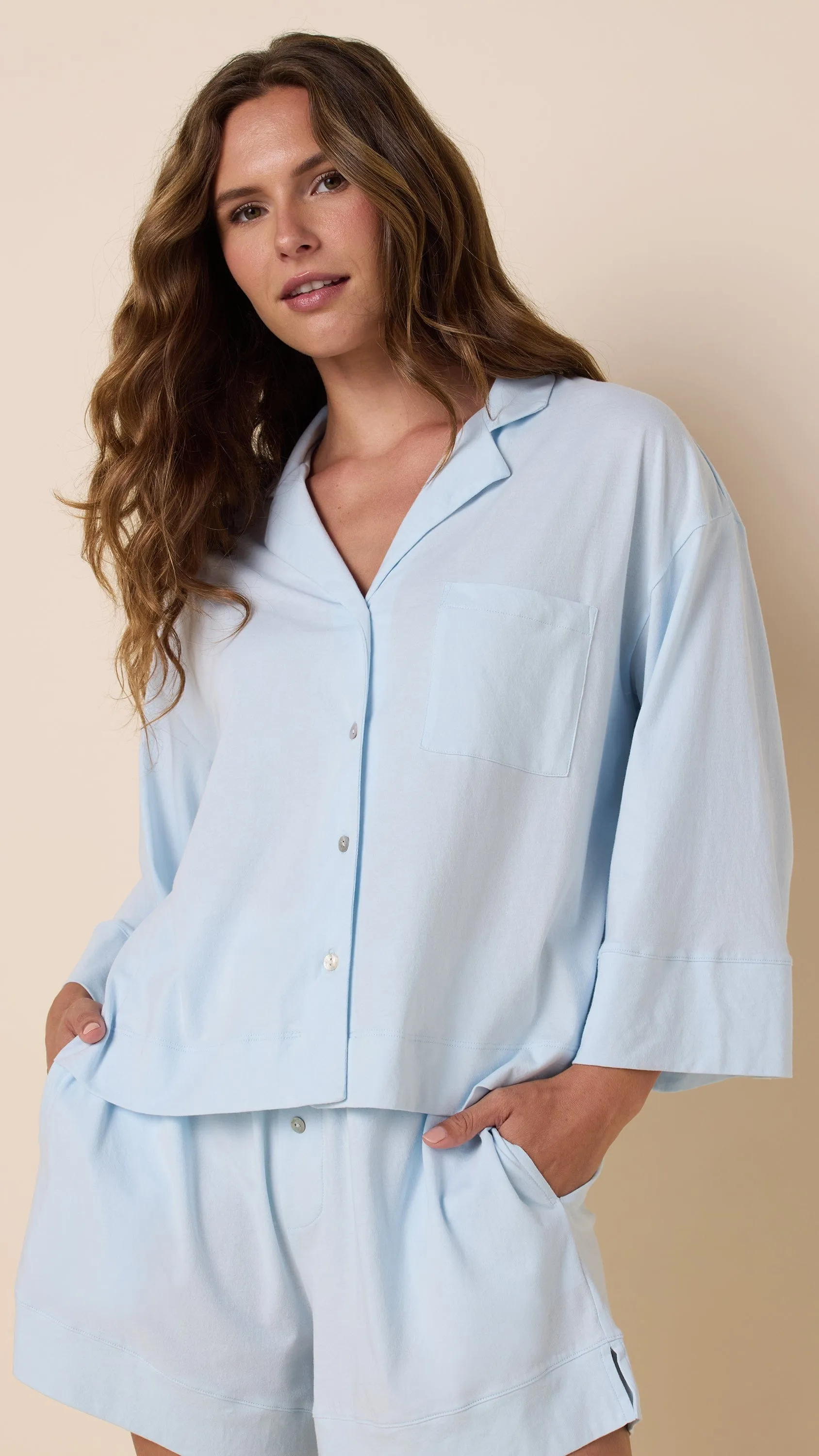 The Mariposa Long-Sleeved Short Set - Mist sold by the cat's pajamas product image thumbnail 2