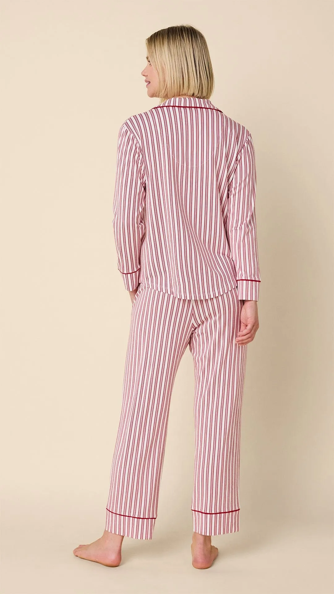 Classic Ticking Stripe Pima Knit Long-Sleeved Pajama sold by the cat's pajamas product image thumbnail 3