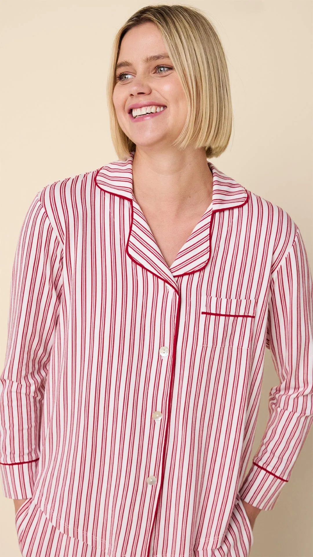 Classic Ticking Stripe Pima Knit Long-Sleeved Pajama sold by the cat's pajamas product image thumbnail 2