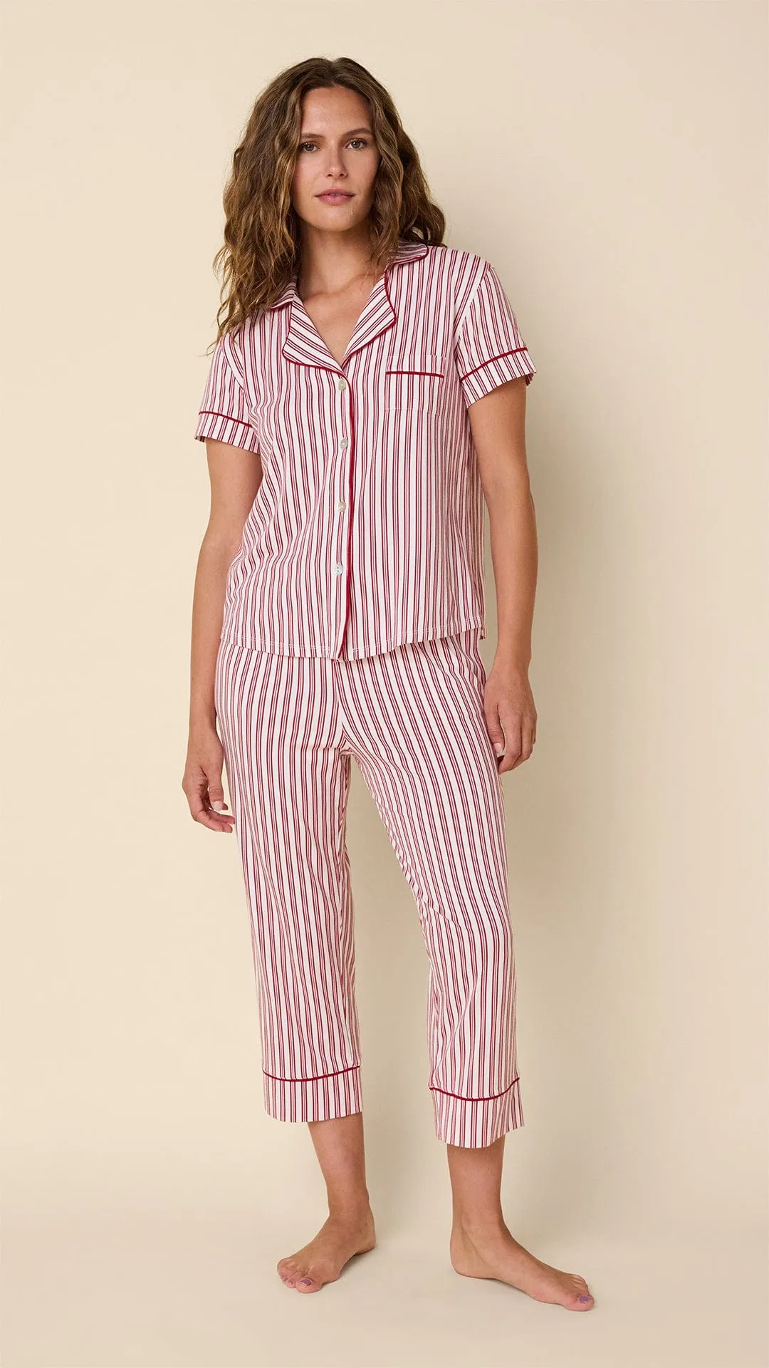 Classic Ticking Stripe Pima Knit Capri Set sold by the cat's pajamas