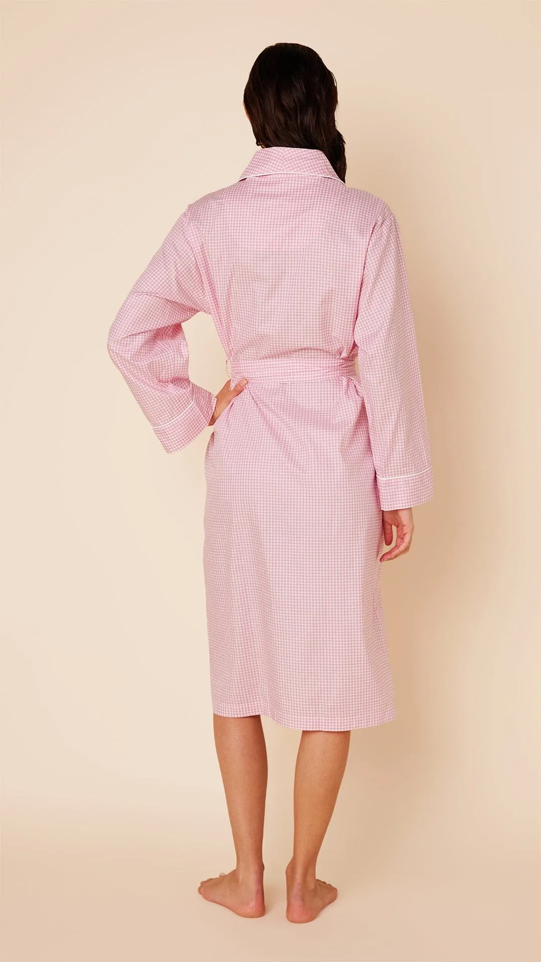 Classic Gingham Luxe Pima Shawl Collar Robe - Pink sold by the cat's pajamas product image thumbnail 2