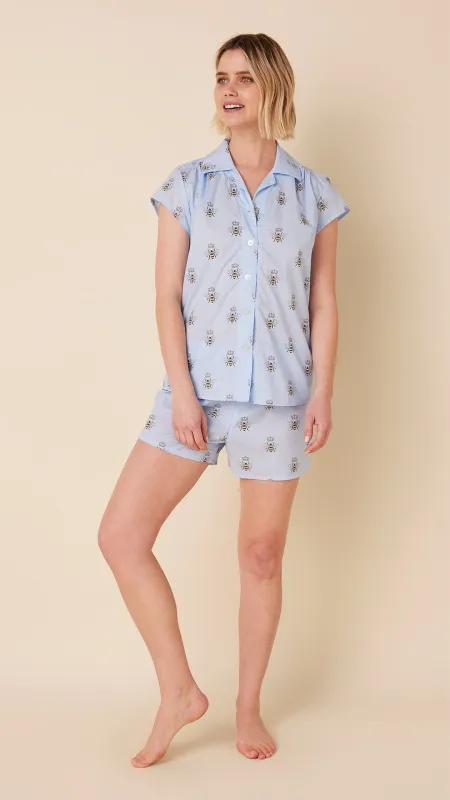 Queen Bee Luxe Pima Short Set - Blue made by the cat's pajamas