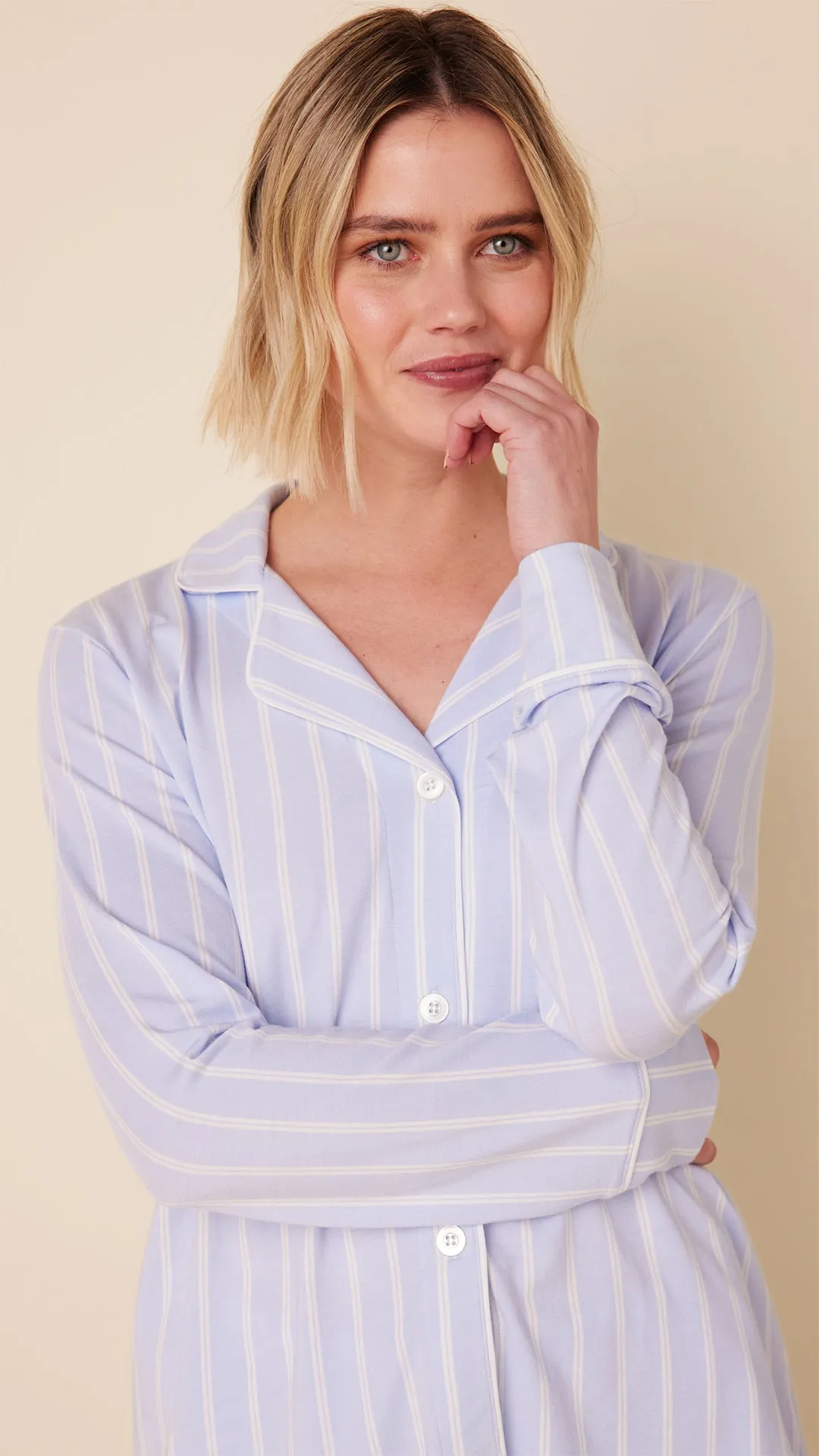 Heritage Stripe Pima Knit Long-Sleeved Pajama - Blue sold by the cat's pajamas product image thumbnail 3