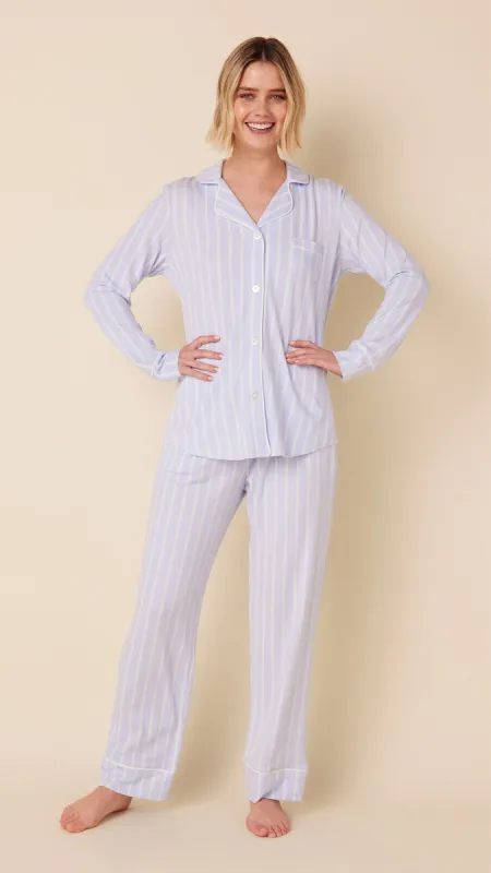 Heritage Stripe Pima Knit Long-Sleeved Pajama - Blue sold by the cat's pajamas