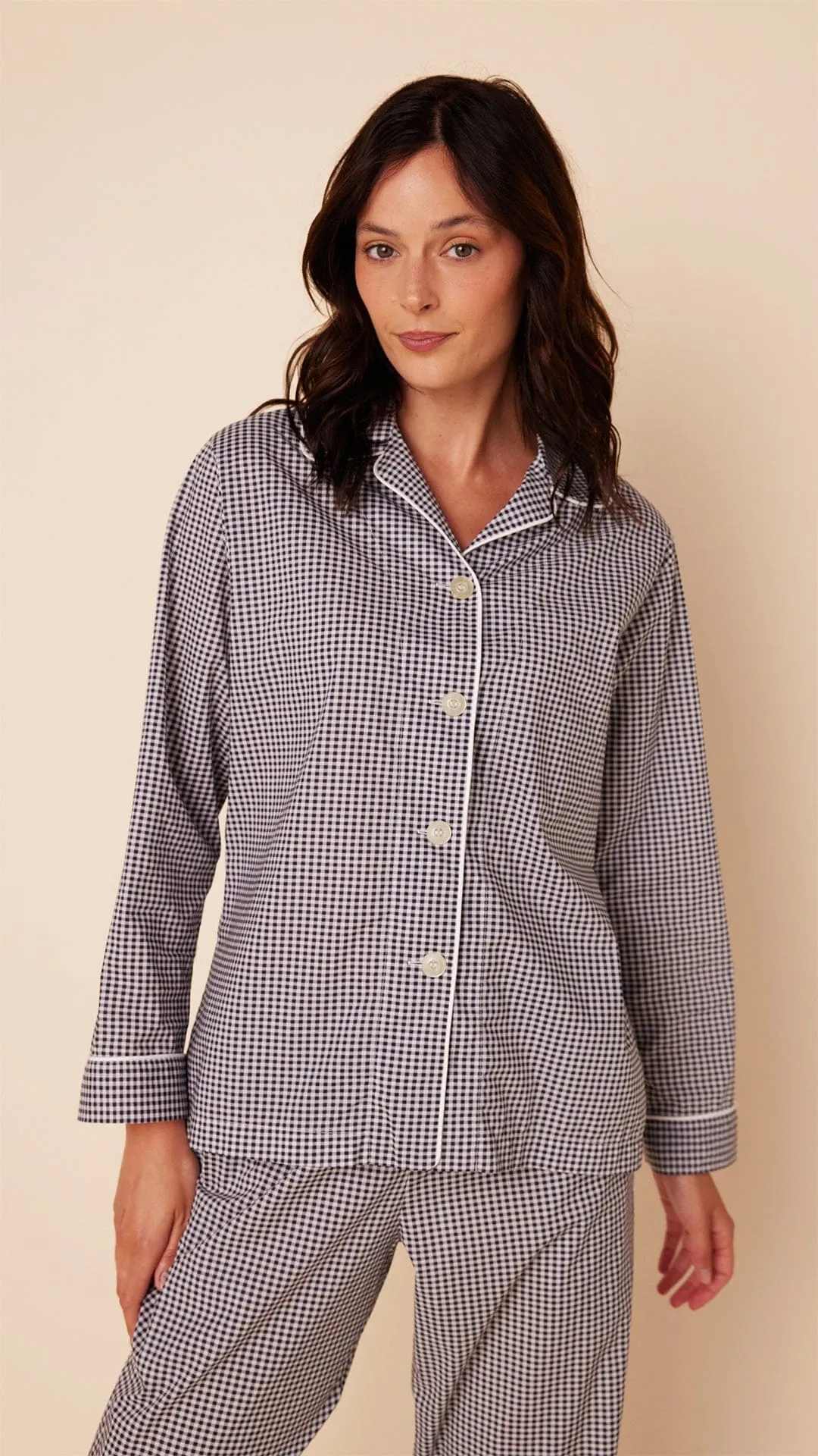 Classic Gingham Luxe Pima Pajama - Navy sold by the cat's pajamas product image thumbnail 2