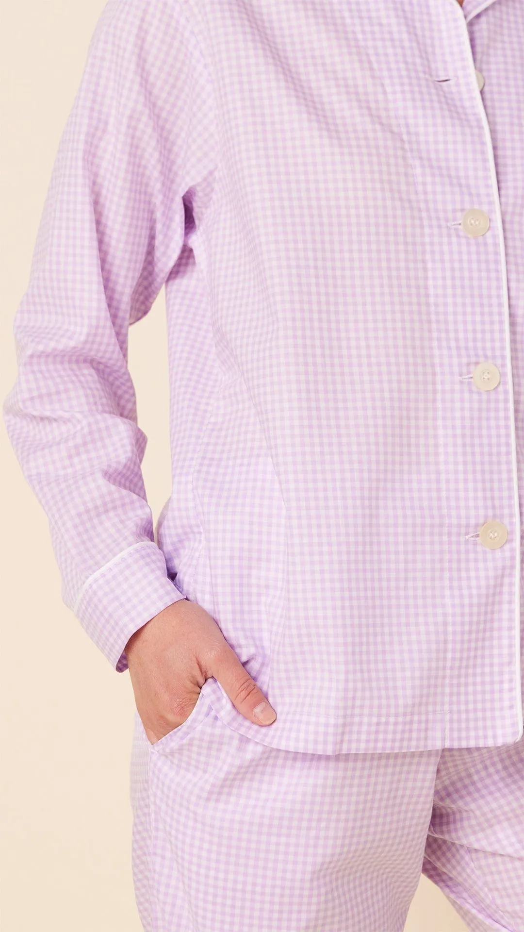 Classic Gingham Luxe Pima Pajama - Lavender sold by the cat's pajamas product image thumbnail 3