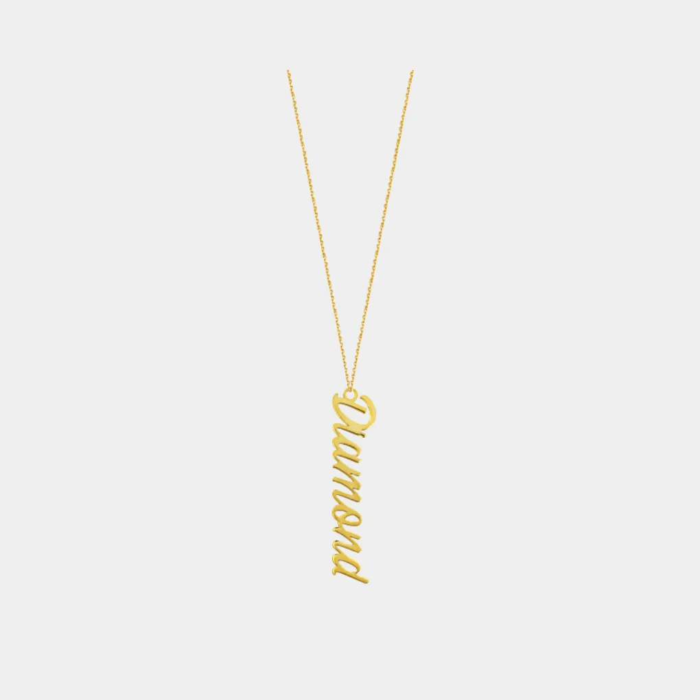 14k Vertical Nameplate Necklace sold by Jordan Road Jewelry