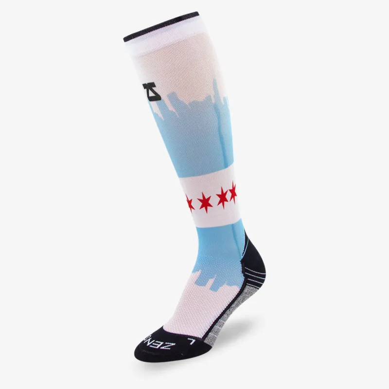 Chicago Flag Skyline Compression Socks (Knee-High) sold by Zensah