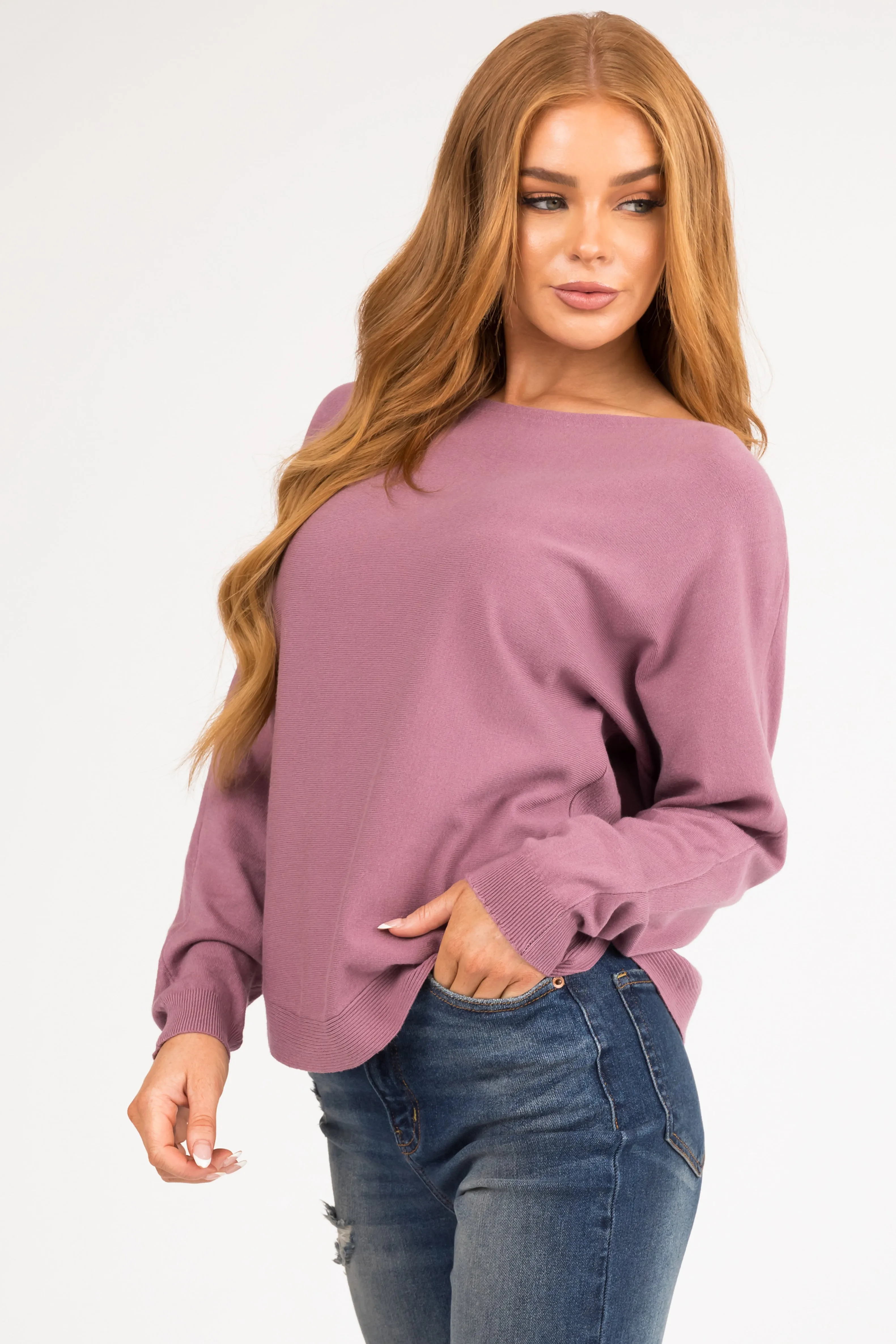 Mauve Ribbed Trim Super Soft Light Sweater sold by Lime Lush product image thumbnail 4