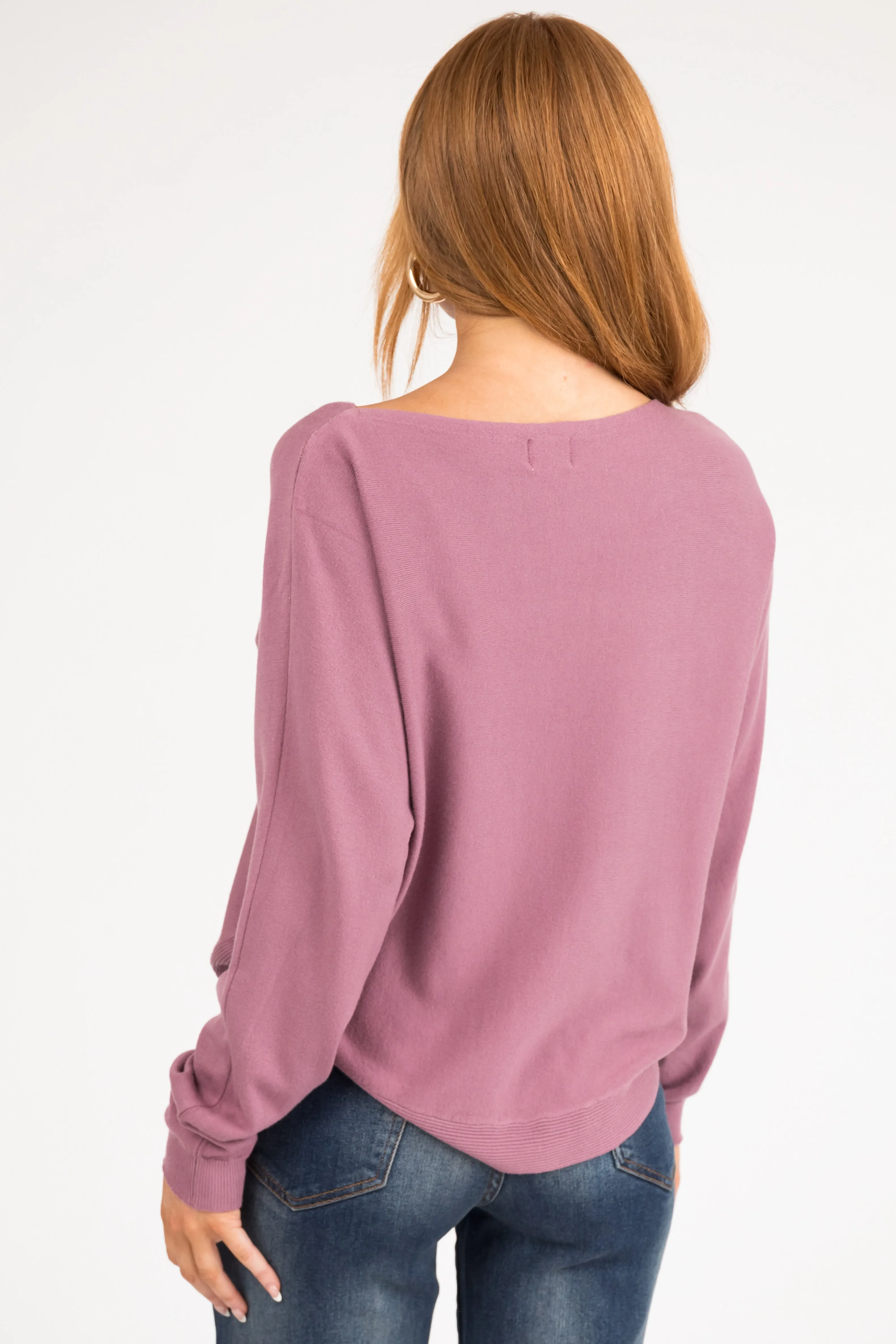 Mauve Ribbed Trim Super Soft Light Sweater sold by Lime Lush product image thumbnail 5