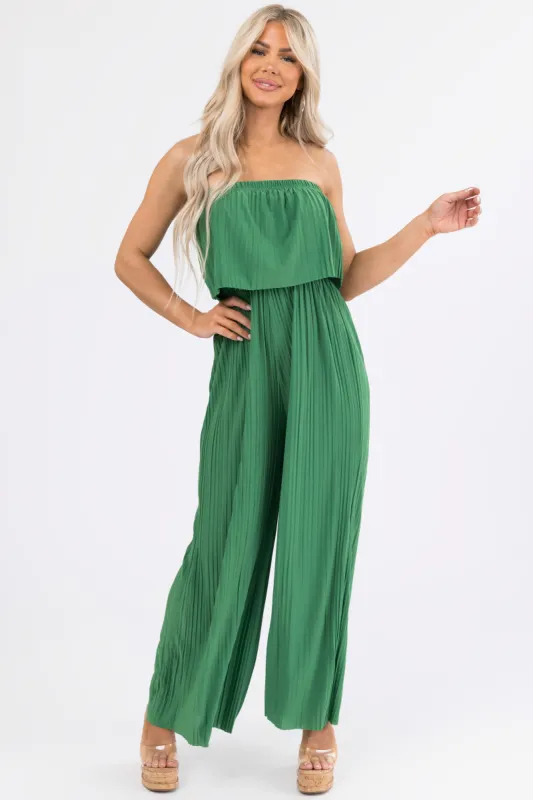 Jade Strapless Pleated Wide Leg Jumpsuit sold by Lime Lush