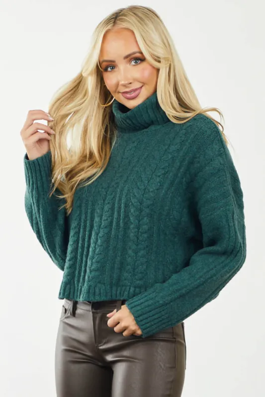 Pine Cable Knit Cropped Turtleneck Sweater sold by Lime Lush