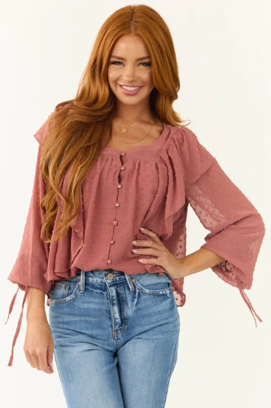 Dusty Rose Swiss Dot Ruffle Blouse sold by Lime Lush