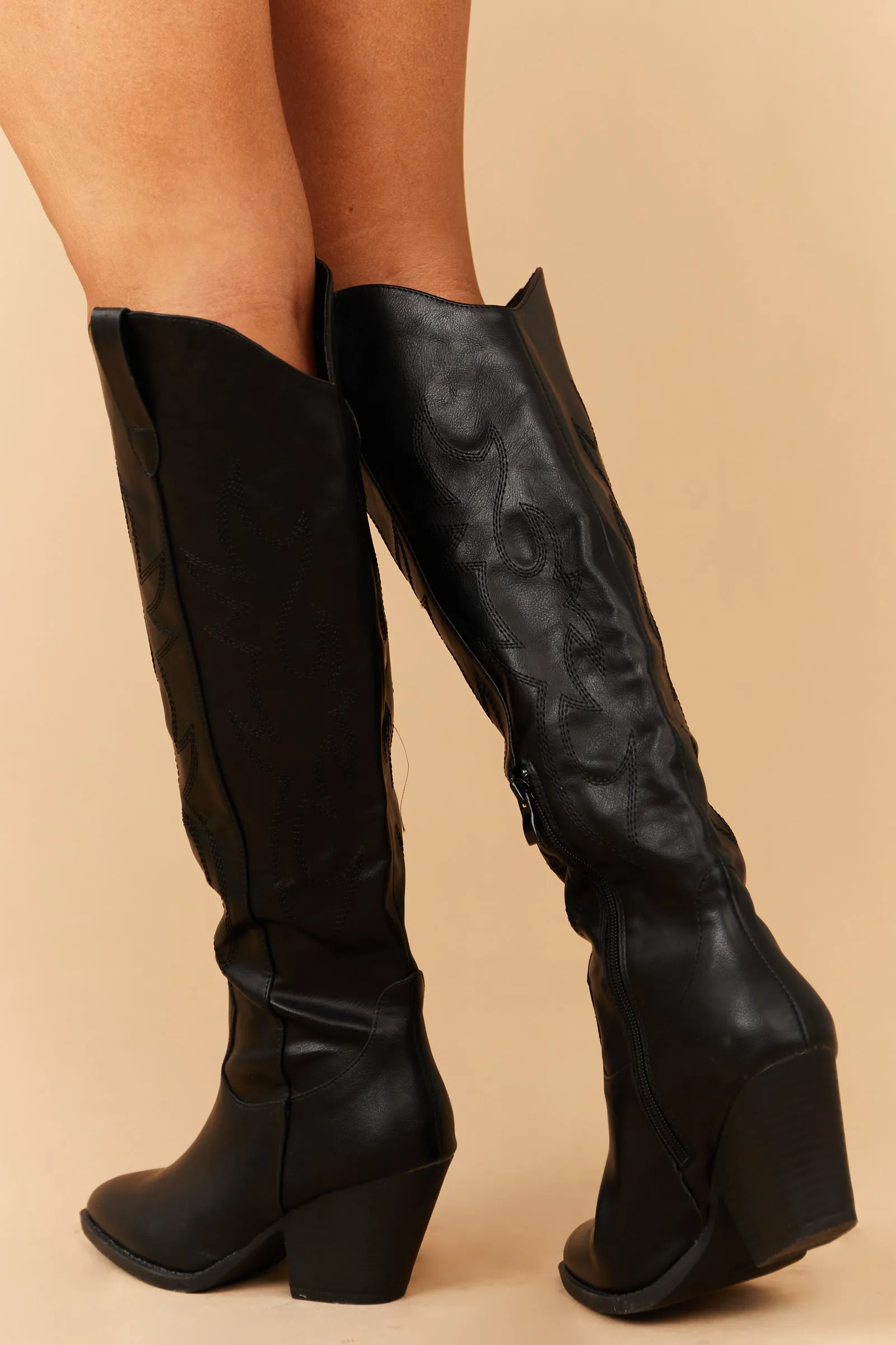 Solid Black Pointed Toe Knee High Western Boots sold by Lime Lush product image thumbnail 4