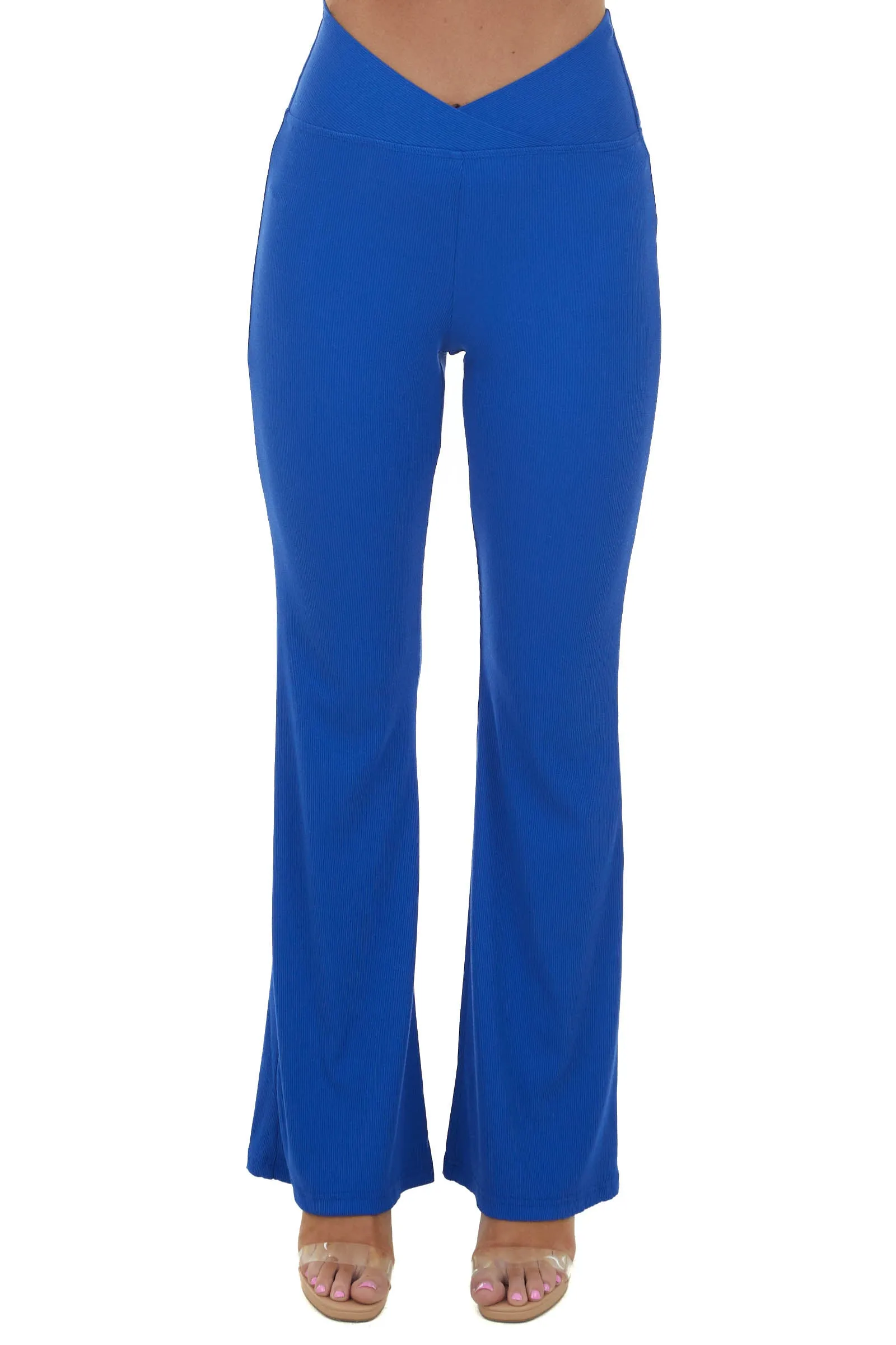 Sapphire Crossover Waist Ribbed Knit Flare Pants sold by Lime Lush product image thumbnail 2