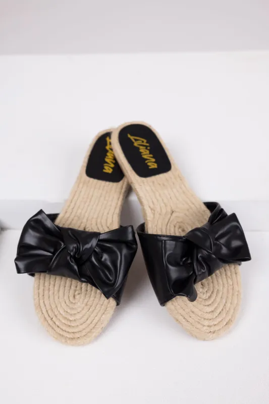 Black Bow Strap Flat Espadrille Sandals sold by Lime Lush