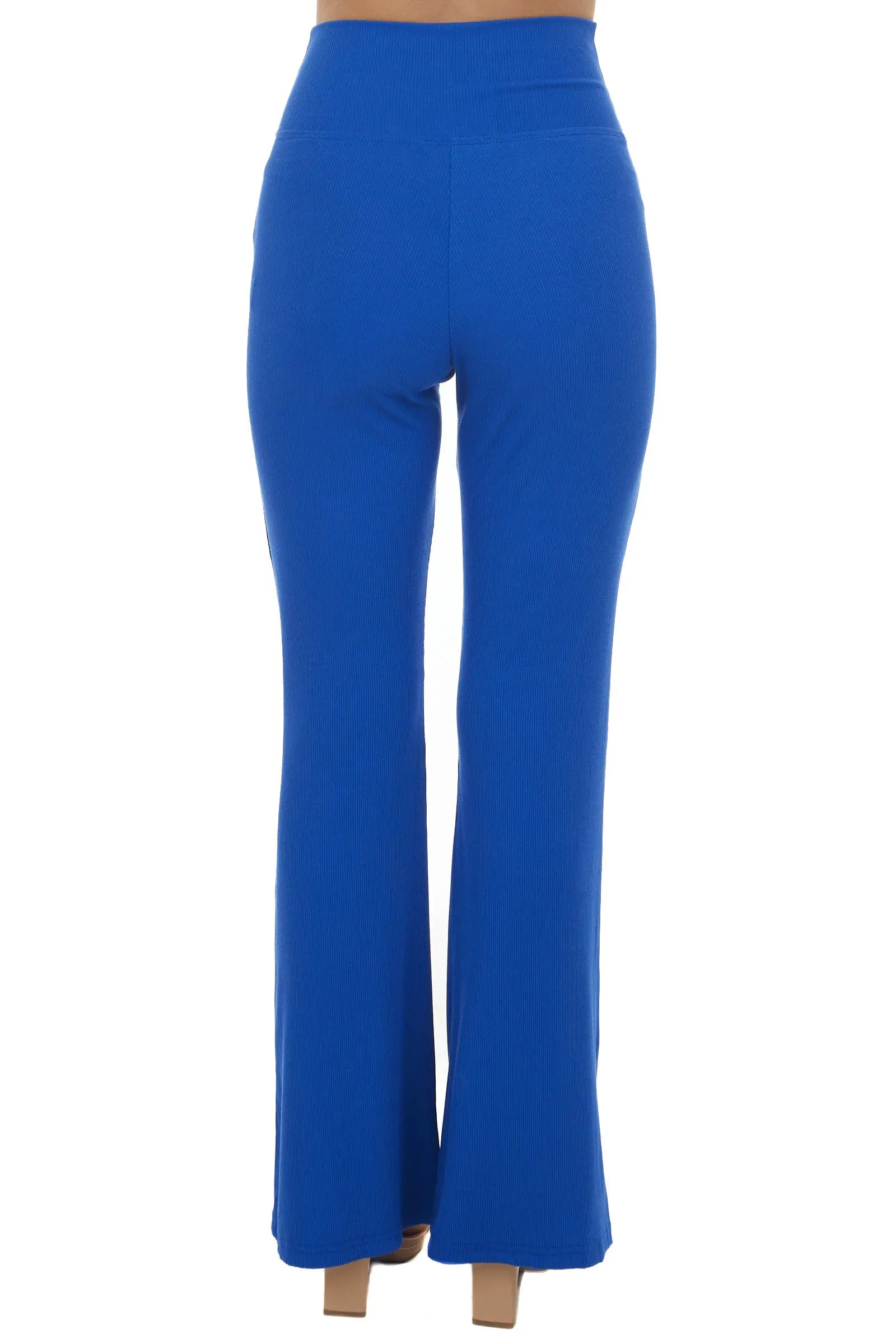 Sapphire Crossover Waist Ribbed Knit Flare Pants sold by Lime Lush product image thumbnail 4