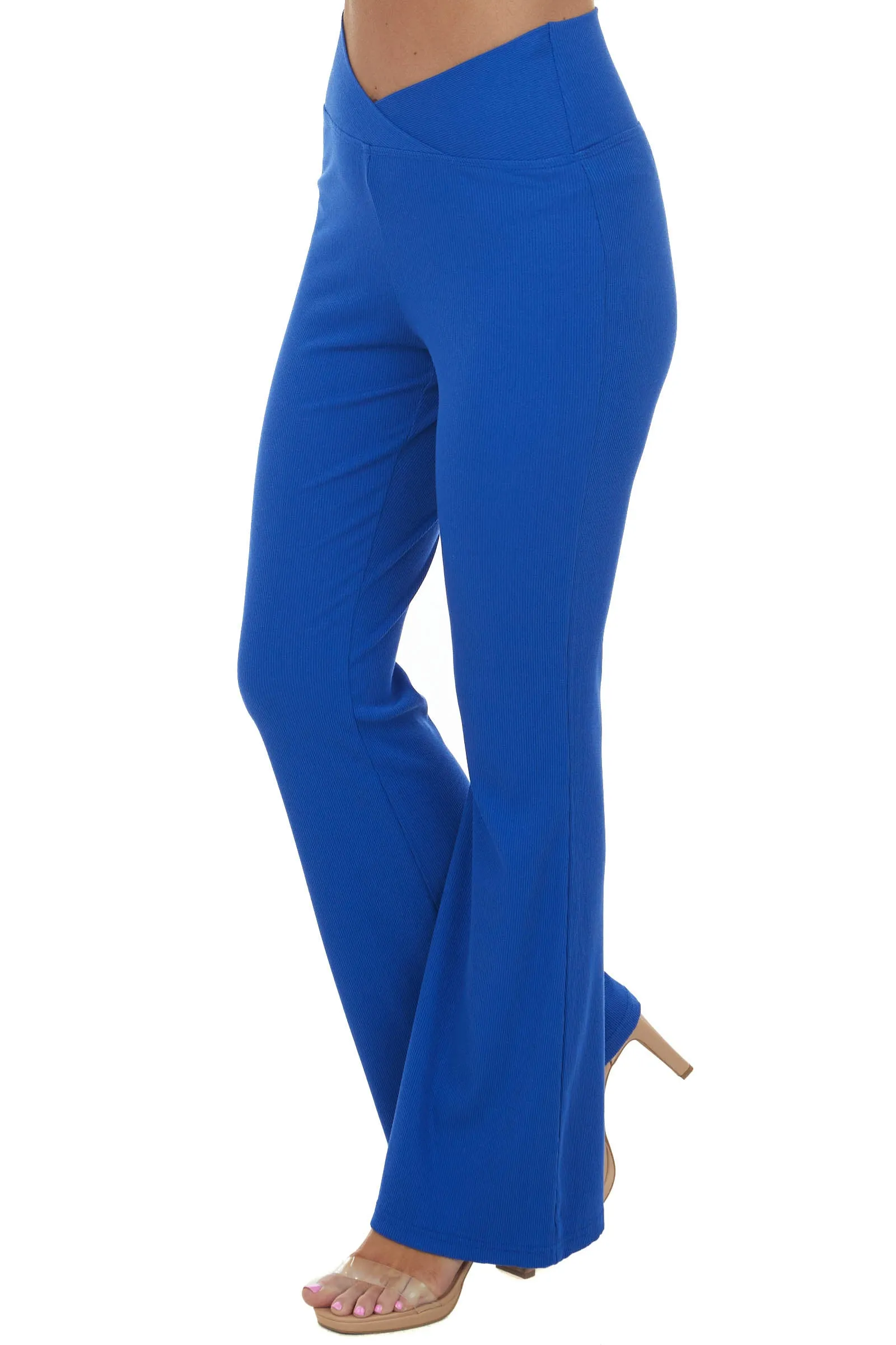 Sapphire Crossover Waist Ribbed Knit Flare Pants sold by Lime Lush product image thumbnail 3