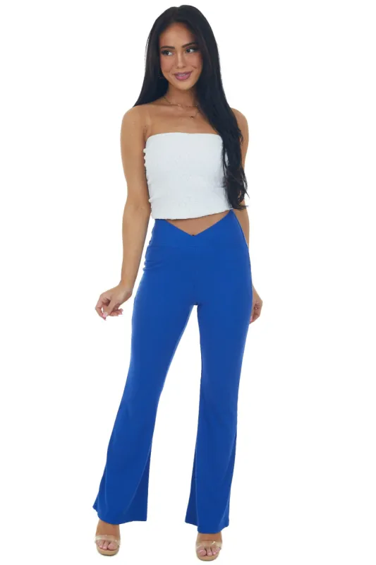Sapphire Crossover Waist Ribbed Knit Flare Pants sold by Lime Lush
