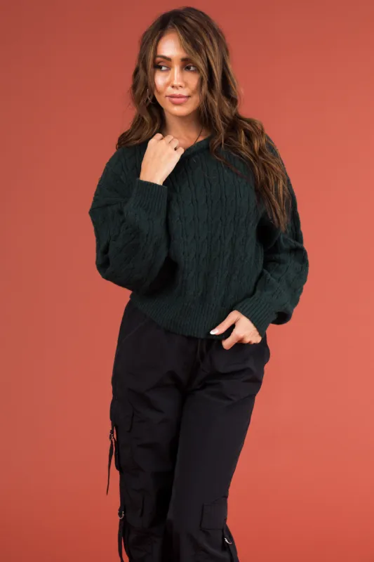 Forest Green Cable Knit Long Sleeve Sweater sold by Lime Lush