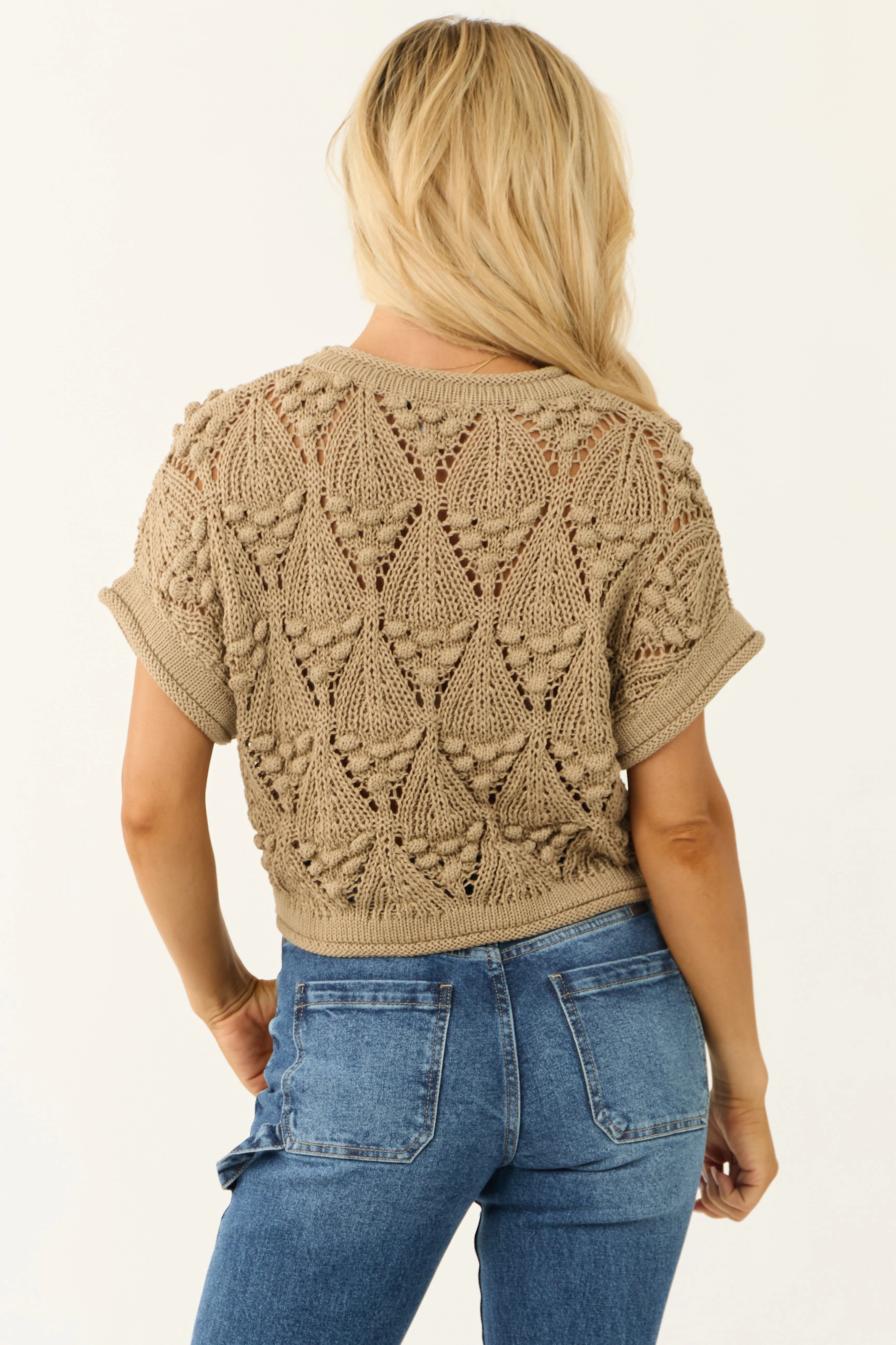 Latte Crochet Knit Short Sleeve Sweater Top sold by Lime Lush product image thumbnail 5