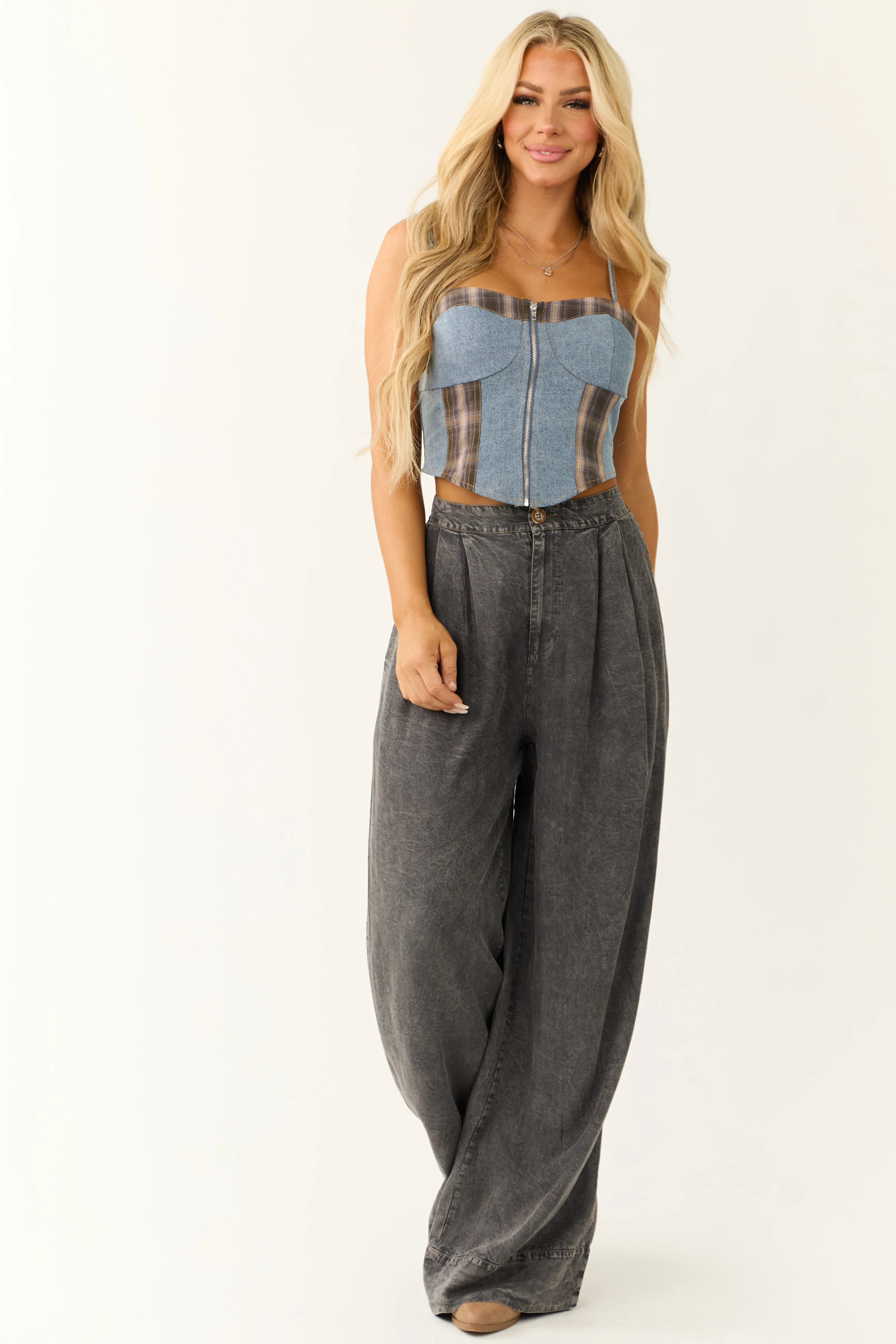 Graphite Washed Wide Leg Pants sold by Lime Lush