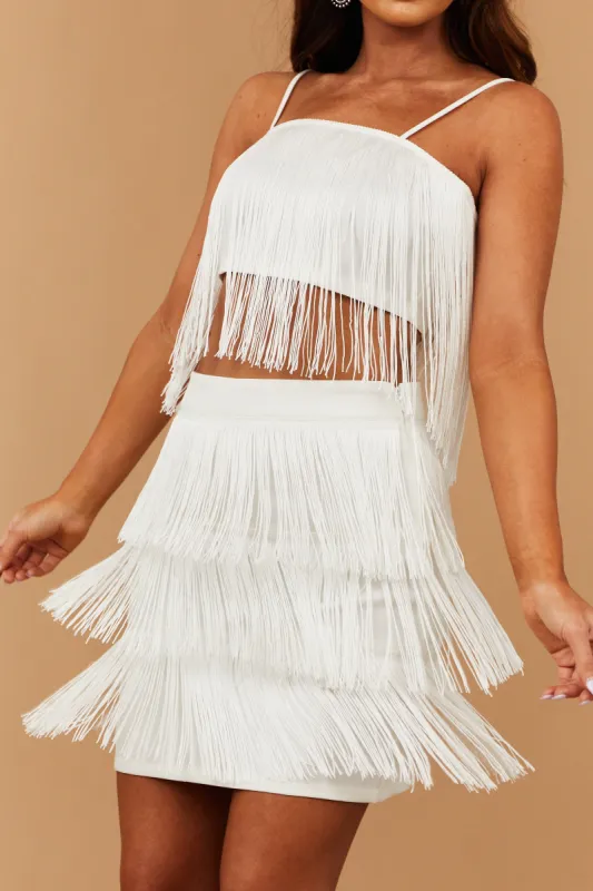 Off White Cropped Tank Top with Fringe sold by Lime Lush