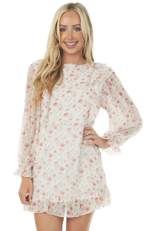 Light Sage Floral Bubble Sleeve Mini Dress sold by Lime Lush