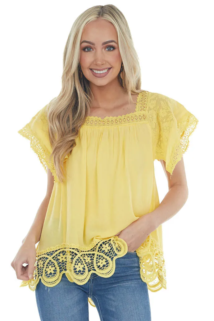 Sunshine Square Neck Scalloped Lace Blouse sold by Lime Lush