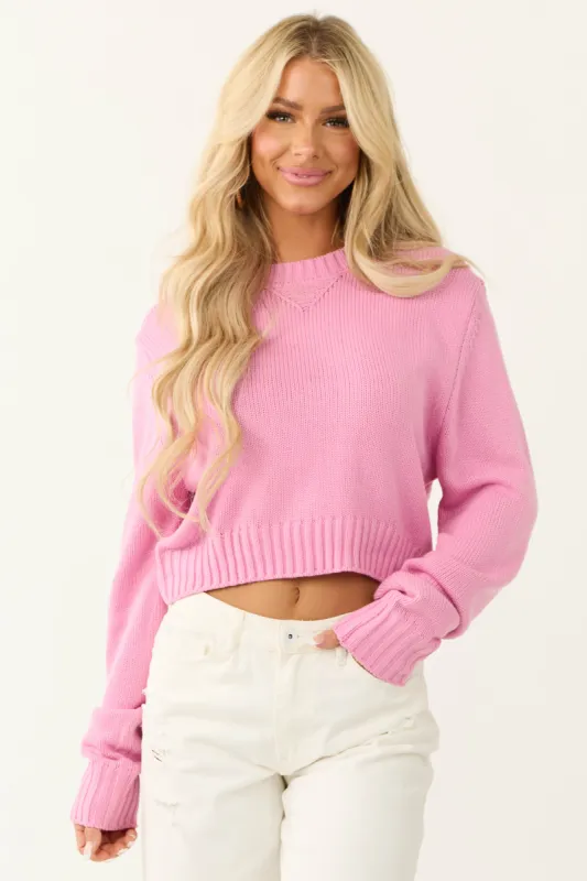Carnation Cropped Ribbed Trim Knit Sweater sold by Lime Lush