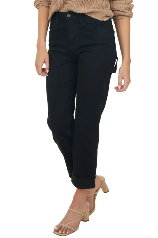 Ceros Black High Rise Cuffed Hem Carpenter Jeans sold by Lime Lush