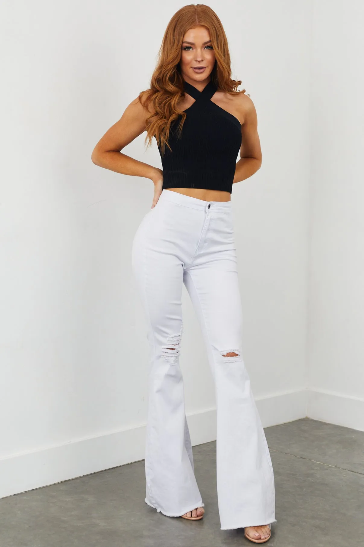 Denim Zone Hazel White High Rise Flare Jeans sold by Lime Lush