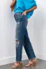 Special A Dark Wash Distressed Dad Jeans sold by Lime Lush