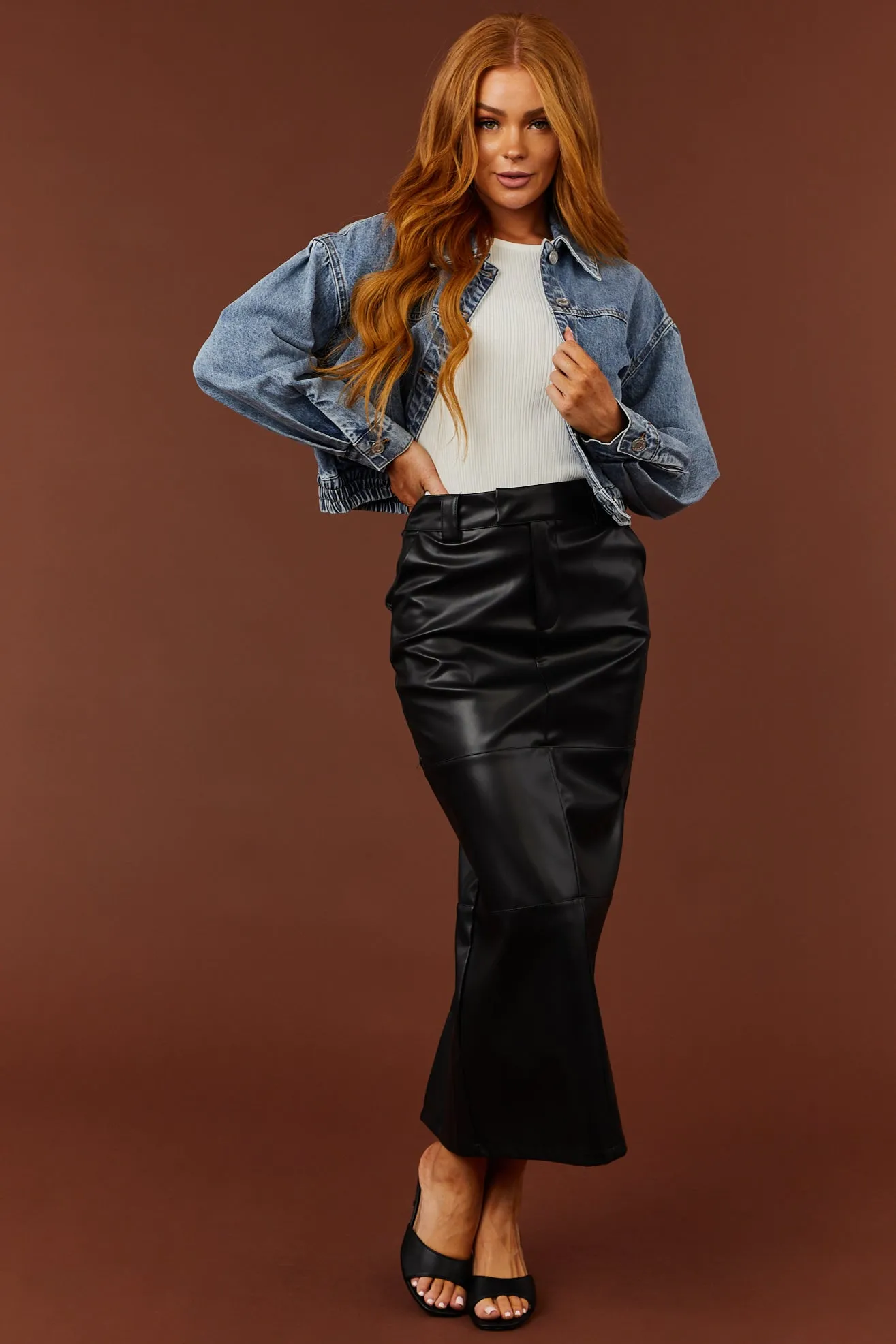 Medium Washed Denim Cropped Bomber Jacket sold by Lime Lush product image thumbnail 3