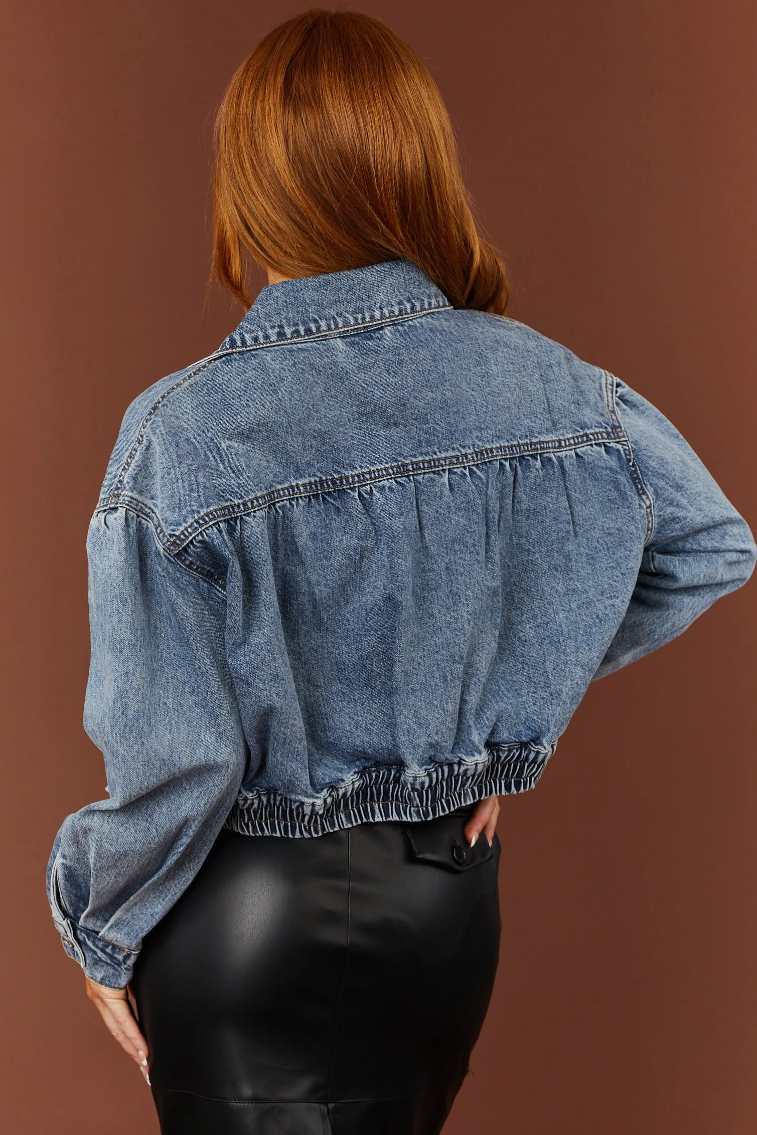 Medium Washed Denim Cropped Bomber Jacket sold by Lime Lush product image thumbnail 5