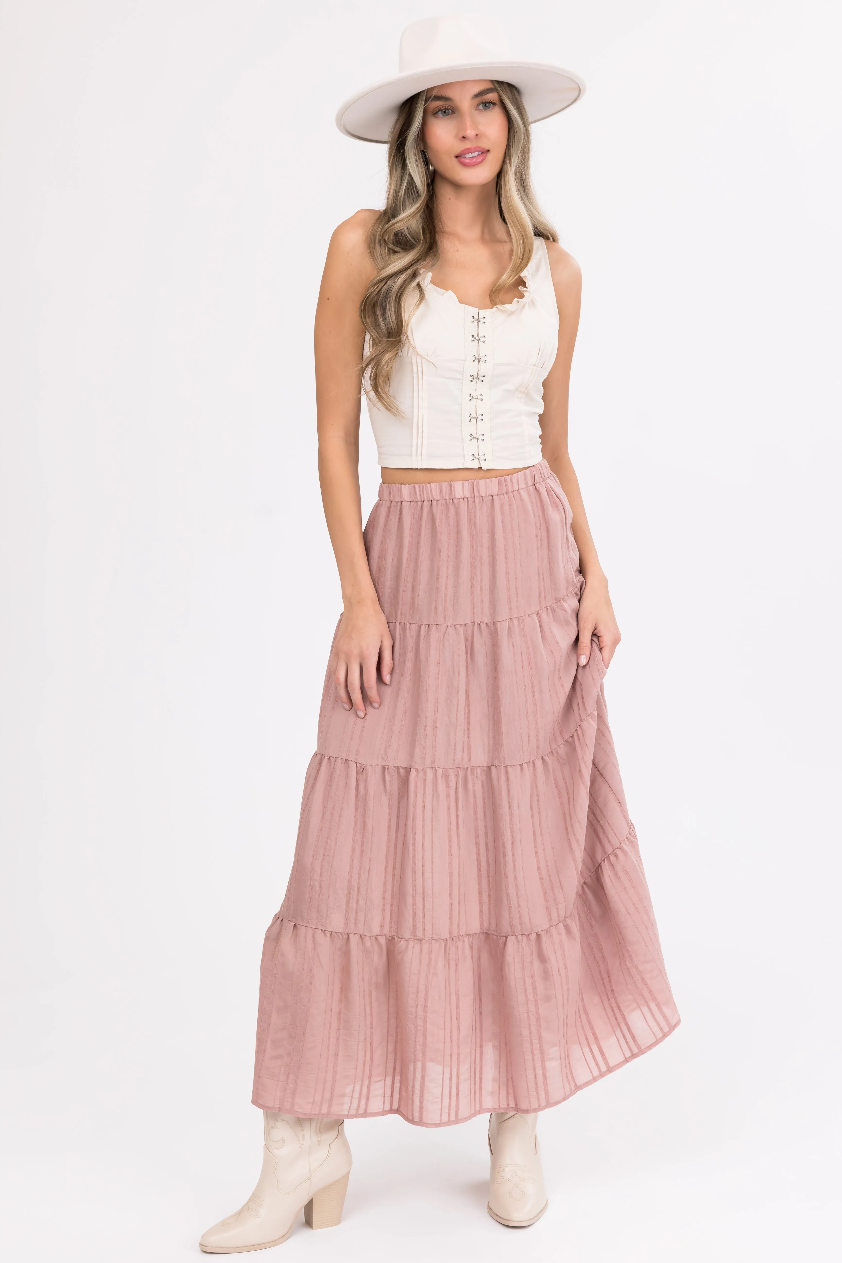 Vintage Rose Textured Tiered Maxi Skirt sold by Lime Lush