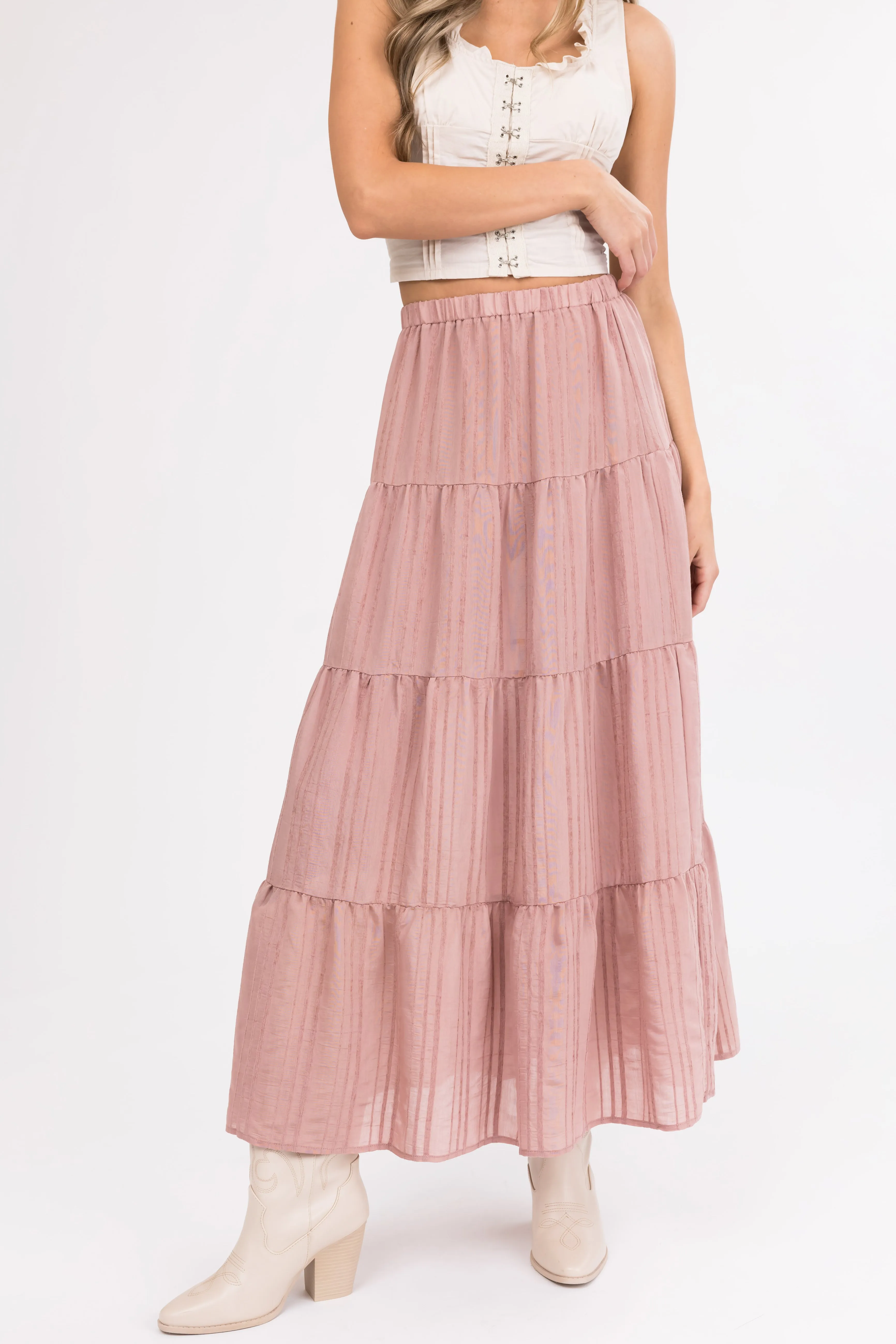 Vintage Rose Textured Tiered Maxi Skirt sold by Lime Lush product image thumbnail 2
