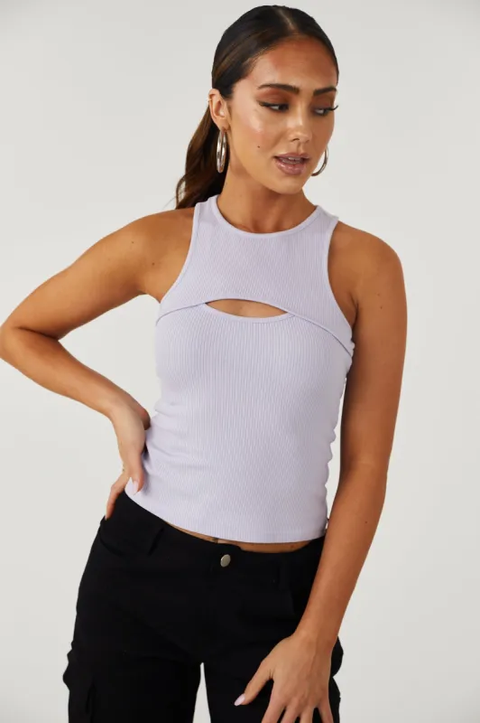 Lavender Front Cut Out Ribbed Knit Tank Top sold by Lime Lush