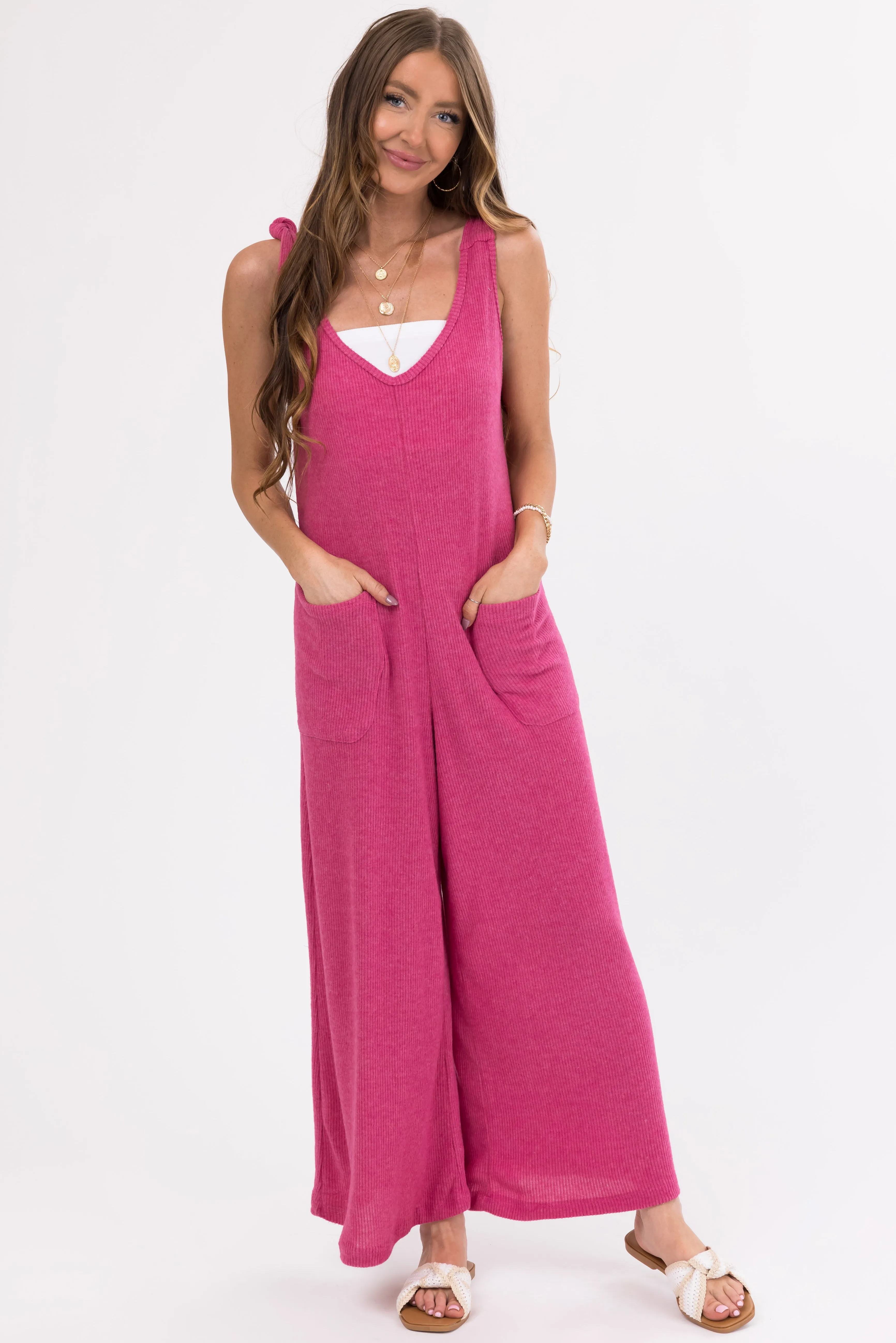 Hibiscus Knot Strap Wide Leg Ribbed Jumpsuit sold by Lime Lush product image thumbnail 2