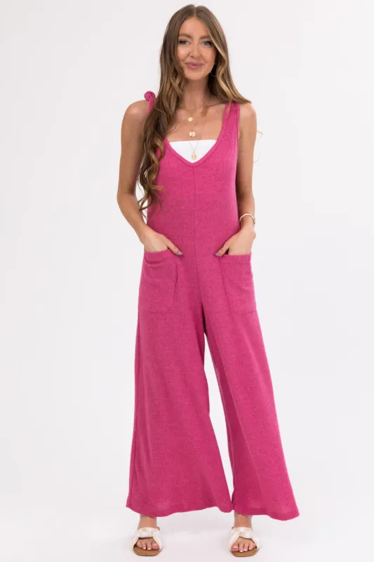 Hibiscus Knot Strap Wide Leg Ribbed Jumpsuit sold by Lime Lush