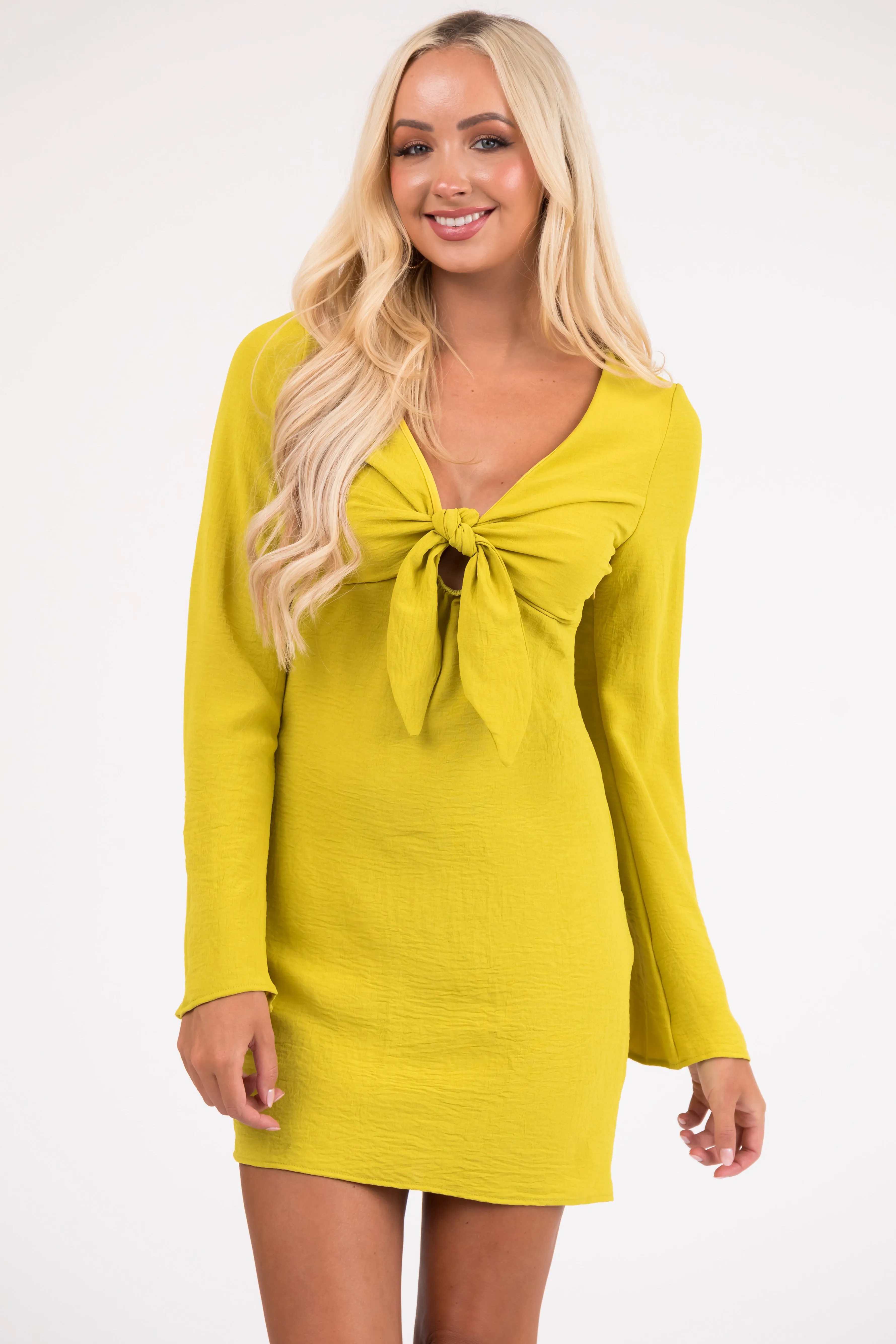 Lemon Lime Long Flare Sleeve Front Tie Mini Dress sold by Lime Lush product image thumbnail 2