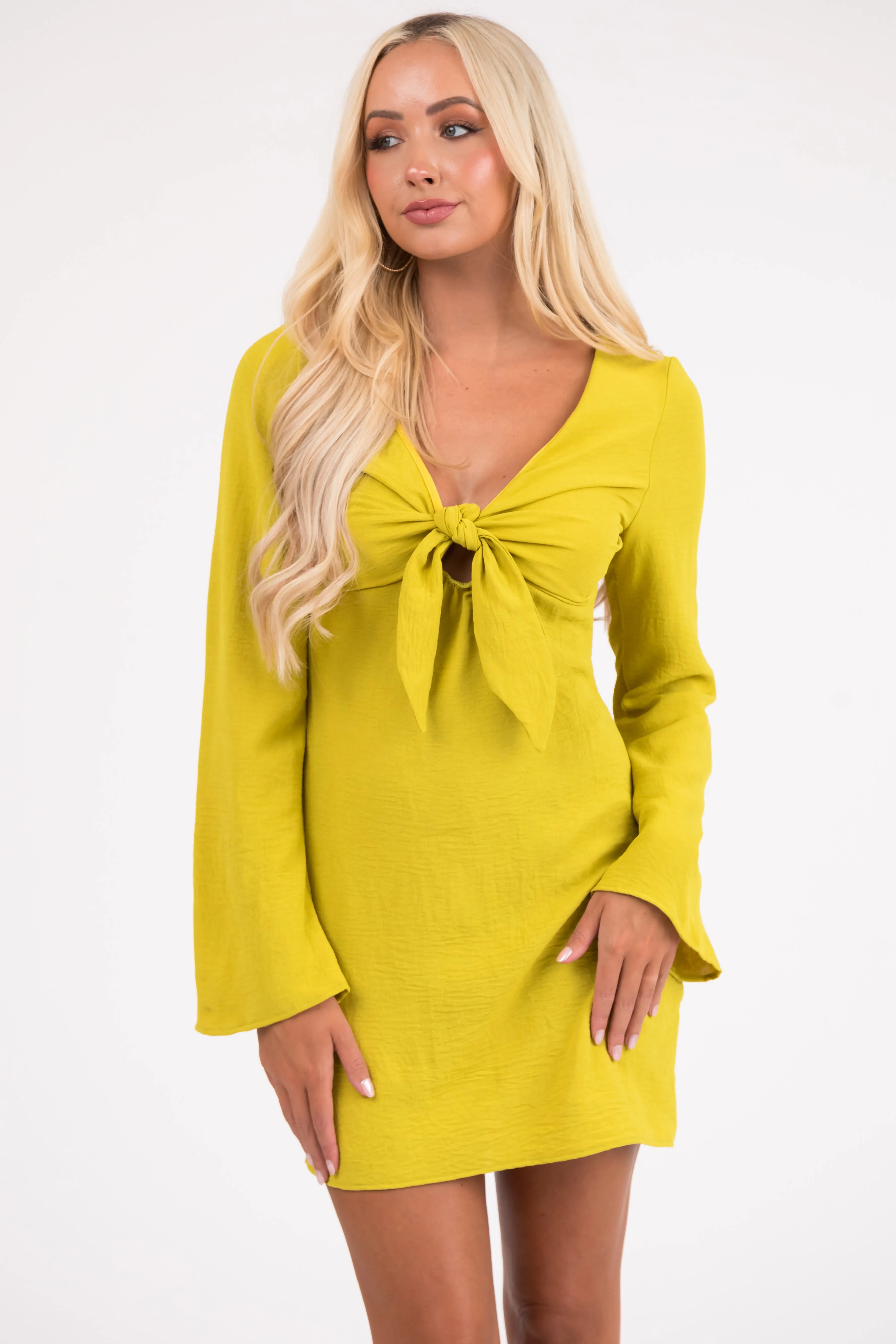 Lemon Lime Long Flare Sleeve Front Tie Mini Dress sold by Lime Lush product image thumbnail 3