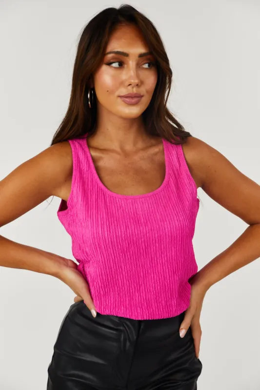 Magenta Crinkle Textured Knit Tank Top sold by Lime Lush