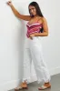 Raspberry Striped Crochet Knit Cropped Tank Top sold by Lime Lush