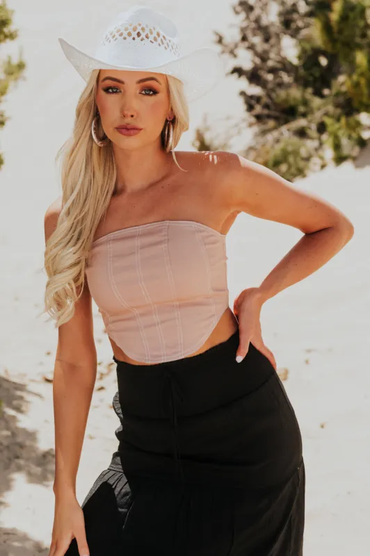 Nude Contrast Stitch Strapless Corset Top sold by Lime Lush
